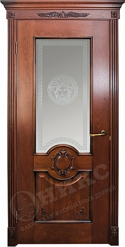 Дверь Оникс Рада красное дерево с черной патиной, сатинат художественный Голова