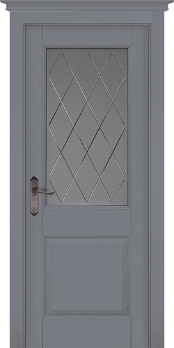Дверь ОКА массив ольхи Элегия эмаль грей, стекло Графит с фрезеровкой