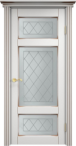 Дверь ПМЦ массив ольхи ОЛ55 белый грунт с патиной орех, стекло 55-8