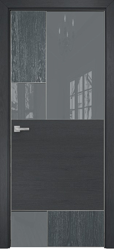 Дверь Оникс New York дуб седой/дуб графит, глухая с вставкой лакобель RAL 7040