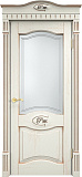 Дверь ПМЦ массив дуба Д3 эмаль F120 с золотой патиной, стекло 3-2
