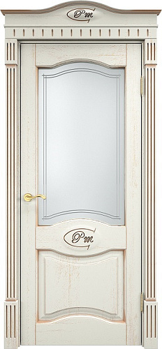 Дверь ПМЦ массив дуба Д3 эмаль F120 с золотой патиной, стекло 3-2