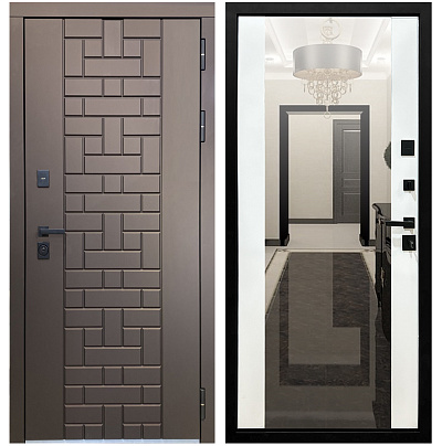 Входная дверь Матадор MXL-9 силк шоколад/панель зеркало 2, белая матовая