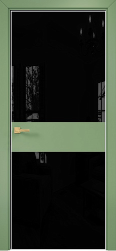 Дверь Оникс Соло 2 эмаль RAL 6021, глухая, Lacobel RAL 9005