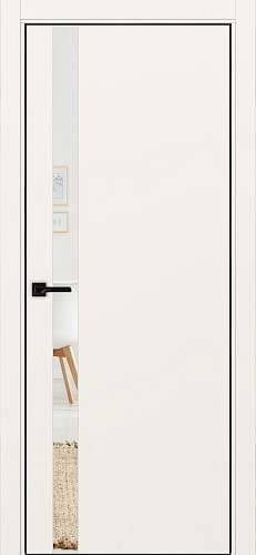 Дверь Эко 211 бежевый, кромка AL черная SB с 4-х сторон, зеркало