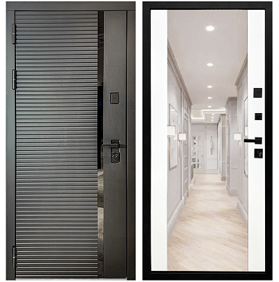 Входная дверь Матадор MXМ-6 антрацит софт/панель зеркало 2, белая матовая