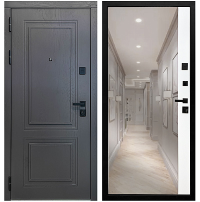 Входная дверь Матадор MXК-2 альберо грейт/панель зеркало 1, белая матовая