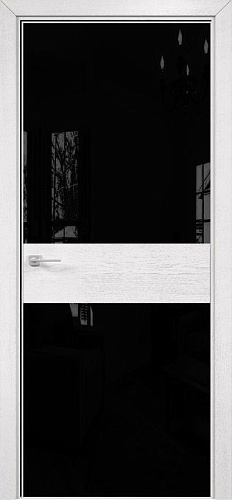 Дверь Оникс Соло 2 эмаль белая патина серебро, глухая, Lacobel RAL 9005