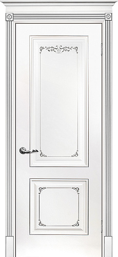 Дверь Текона эмаль Smalta 14 белый RAL 9003 патина серебро, глухая