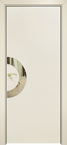 Дверь Оникс Диамант эмаль слоновая кость, глухая с зеркальной вставкой