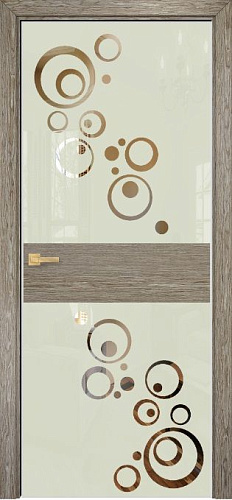 Дверь Оникс Соло 2 акация, глухая, Lacobel RAL 1015 Круги зеркало