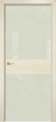 Дверь Оникс Соло 2 эмаль слоновая кость патина золото, глухая, Lacobel RAL 1013