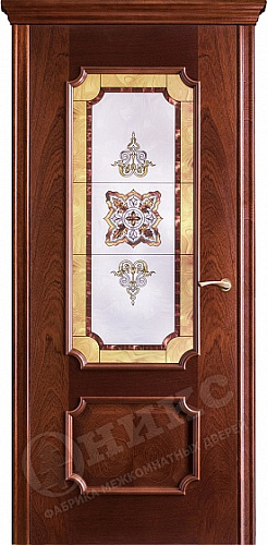 Дверь Оникс Палермо красное дерево, витраж желтый