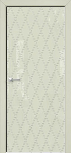 Дверь Оникс Арт, лакобель слоновая кость RAL 1013, витраж контурный №10