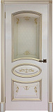 Дверь ДР Финеза Багет-3 эмаль слоновая кость патина золото, стекло
