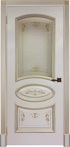 Дверь ДР Finezza Багет-3 эмаль слоновая кость патина золото, стекло