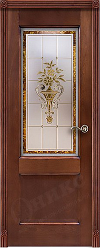 Дверь Оникс Италия 2 красное дерево с черной патиной, заливной витраж