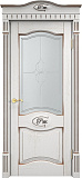 Дверь ПМЦ массив дуба Д3 белый грунт с патиной орех, стекло 3-3