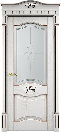 Дверь ПМЦ массив дуба Д3 белый грунт с патиной орех, стекло 3-3