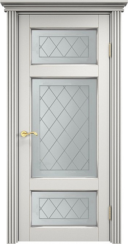 Дверь ПМЦ массив ольхи ОЛ55 белый грунт с патиной серебро, стекло 55-8