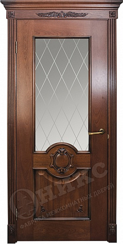 Дверь Оникс Рада красное дерево с черной патиной, сатинат гравировка Ромбы