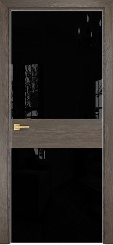 Дверь Оникс Соло 2 дуб античный, глухая, Lacobel RAL 9005