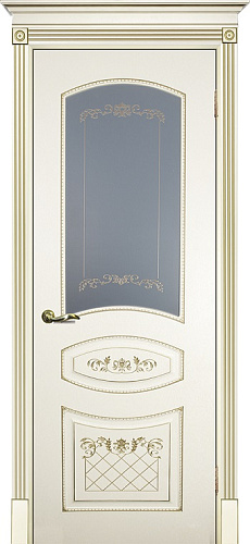 Дверь Текона эмаль Smalta 05 слоновая кость RAL 1013 патина золото, остекленная