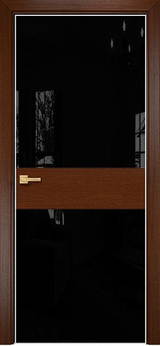 Дверь Оникс Соло 2 красное дерево, глухая, Lacobel RAL 1015