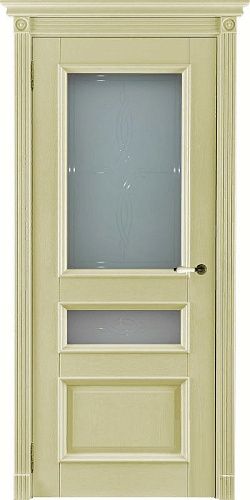 Дверь ДР массив дуба Афродита эмаль слоновая кость, стекло мателюкс с гравировкой