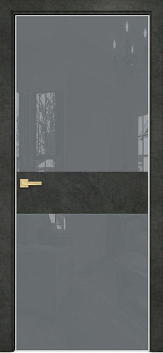 Дверь Оникс Соло 2 бетон темный, глухая, Lacobel RAL 7040
