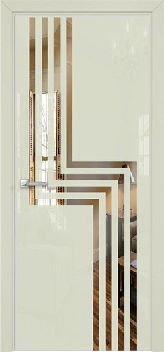 Дверь Оникс Арт, лакобель слоновая кость RAL 1013, зеркало №1