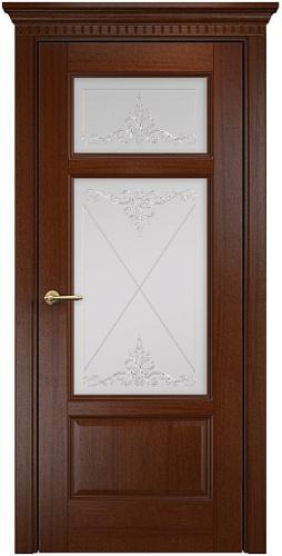 Дверь Оникс Италия 4 красное дерево, сатинат белый контурный витраж №1