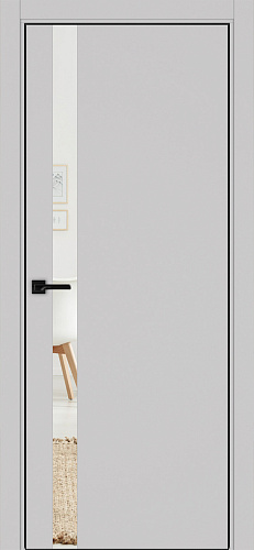 Дверь Эко 211 пепельный, кромка AL черная SB с 4-х сторон, зеркало