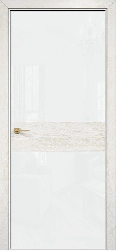 Дверь Оникс Соло 2 эмаль белая патина золото, глухая, Lacobel RAL 0333