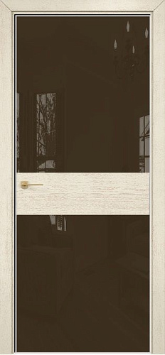 Дверь Оникс Соло 2 эмаль слоновая кость с патиной, глухая, Lacobel RAL 8028