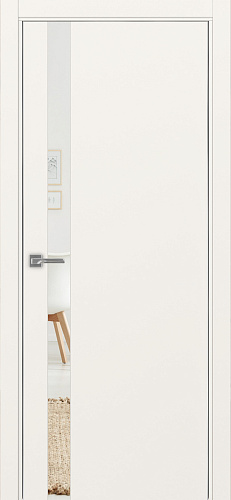 Дверь Эко 211 бежевый, кромка AL хром SC с 2-х сторон, зеркало