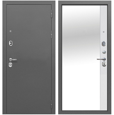 Входная дверь Матадор Тайга антик серебро 90мм/эмалит белый, с зеркалом