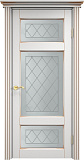 Дверь ПМЦ массив ольхи ОЛ55 белый грунт с патиной золото, стекло 55-8