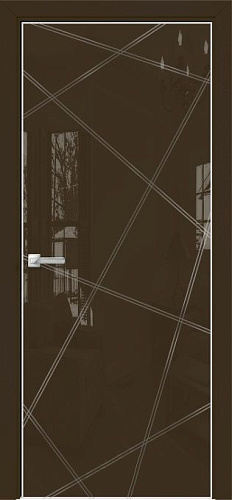 Дверь Оникс Арт, лакобель коричневый RAL 8028, контурный витраж №5