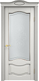 Дверь ПМЦ массив ольхи ОЛ33 белый грунт с патиной серебро, стекло 33-1