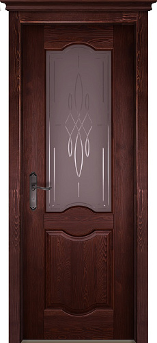 Дверь ОКА браш массив сосны Ферара махагон, стекло графит с фрезеровкой
