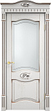 Дверь ПМЦ массив дуба Д3 белый грунт с патиной орех, стекло 3-2