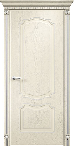 Дверь Оникс Венеция фрезерованная эмаль слоновая кость патина серебро, глухая