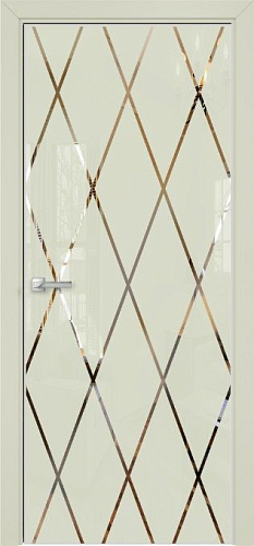 Дверь Оникс Арт, лакобель слоновая кость RAL 1013, зеркало №11