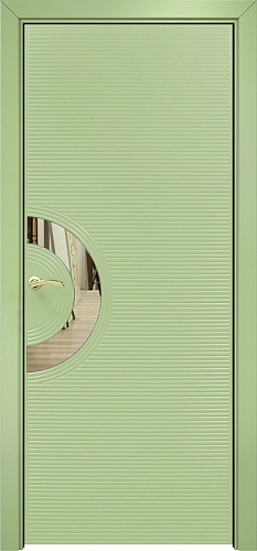 Дверь Оникс Диамант эмаль фисташковая, глухая с зеркальной вставкой
