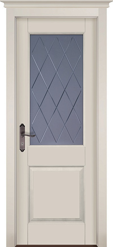 Дверь ОКА массив ольхи Элегия эмаль слоновая кость, стекло графит с фрезеровкой