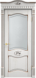 Дверь ПМЦ массив дуба Д3 белый грунт с патиной орех, стекло 3-1