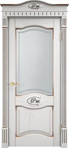 Дверь ПМЦ массив дуба Д3 белый грунт с патиной орех, стекло 3-1