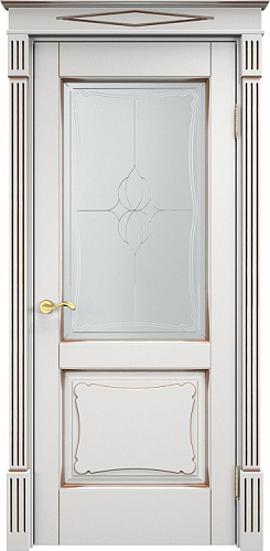 Дверь ПМЦ массив ольхи ОЛ6.2 белый грунт с патиной орех, стекло 6-5