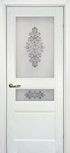 Дверь Текона шпон Вайт 02 ясень айсберг, шелкография серая сатинат белый